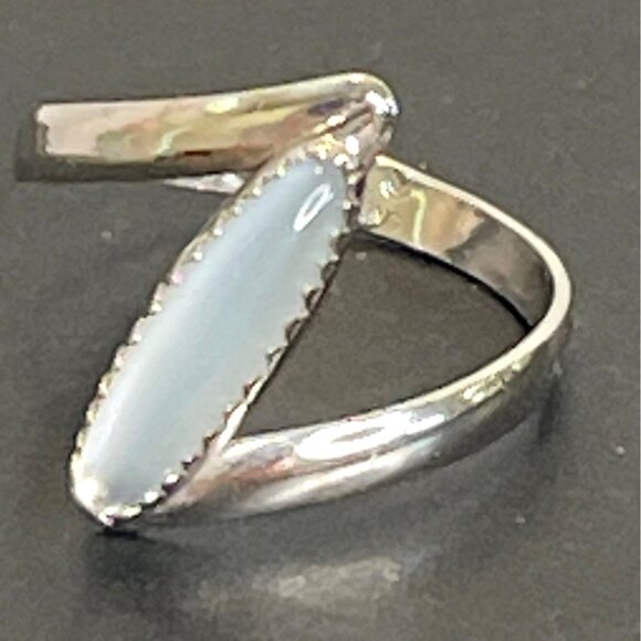 Modernist Marquise Chalcedony Cabochon Bezel Boho Sterling Silver Ring Size 7 - Picture 11 of 11